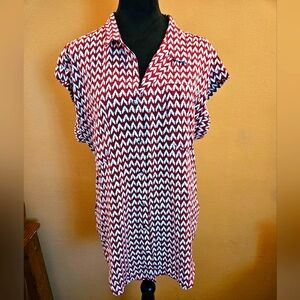 Jachs Girlfriend NY Red and White Button Down Shirt Polo Collar